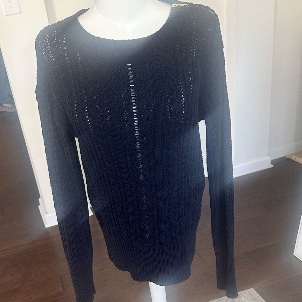 J. Crew Classic Navy Cable Knit Crewneck Sweater L